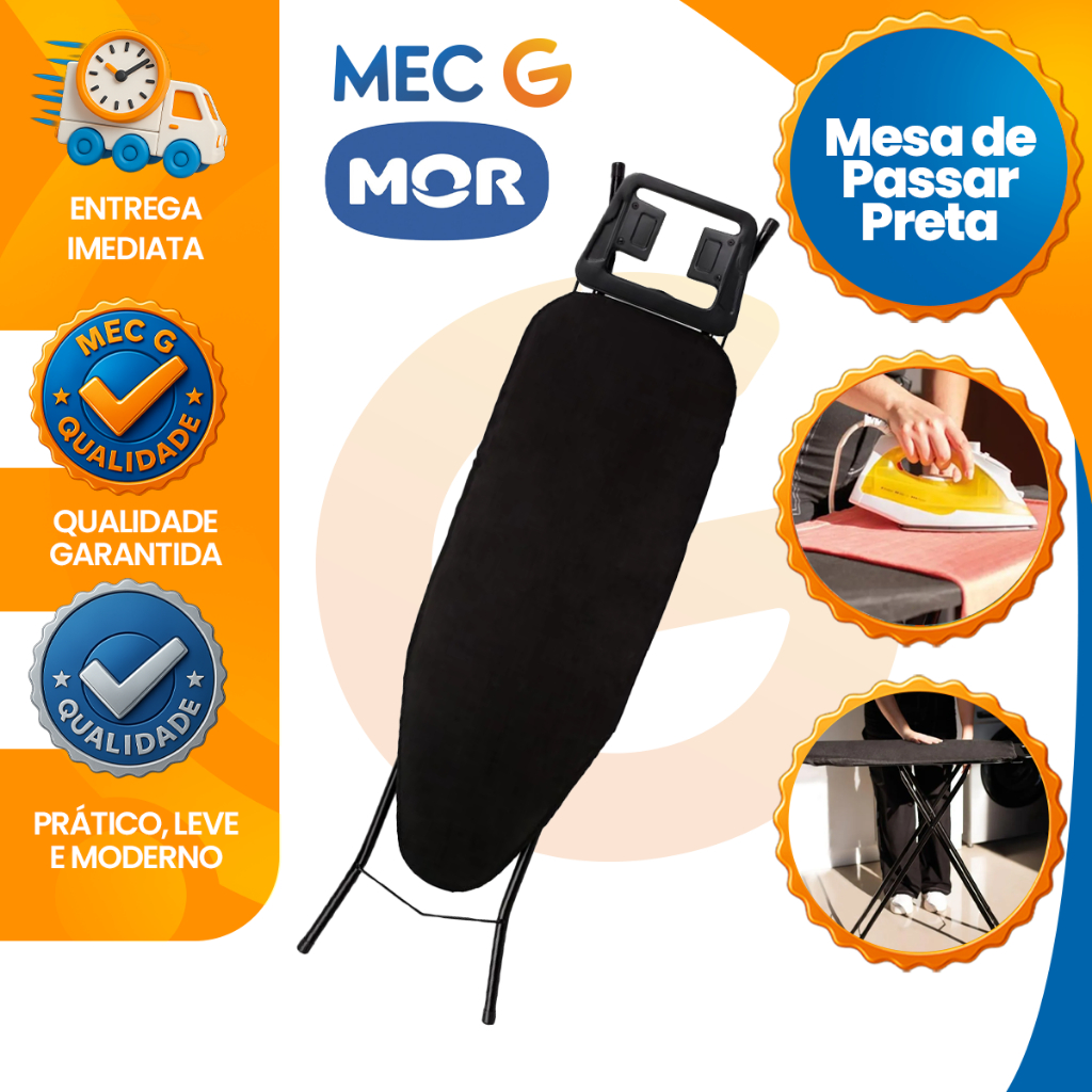 Mesa Tábua de Passar Preta Com Suporte Para o Ferro de Passar Regulagem de Altura
