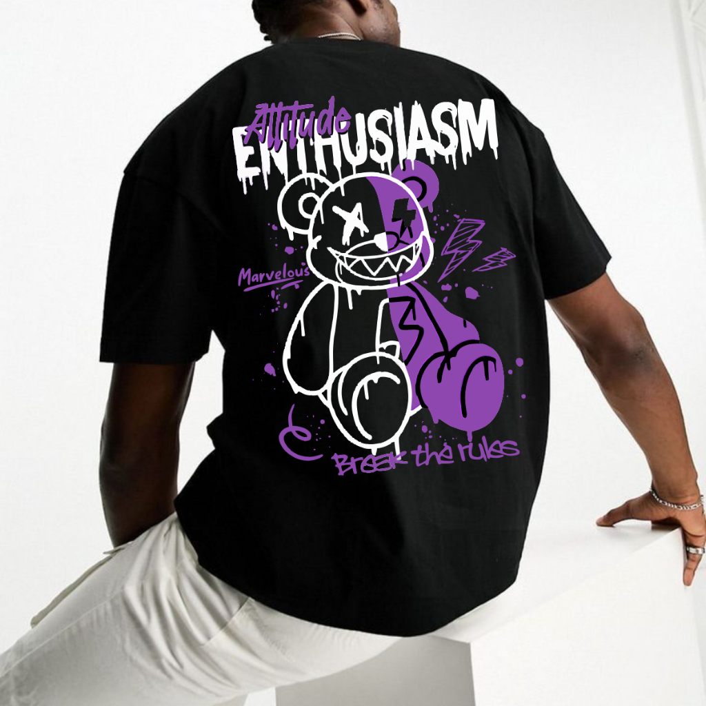 Camiseta Attitude Bear Streetwear Camisa Masculina Básica 100% Algodão Envio Imediato