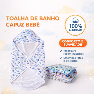 Toalha de Banho com Capuz Bebê 100% Algodão, Menino e Menina, Grande, Macia Estampada Avulso em Oferta na Shopee