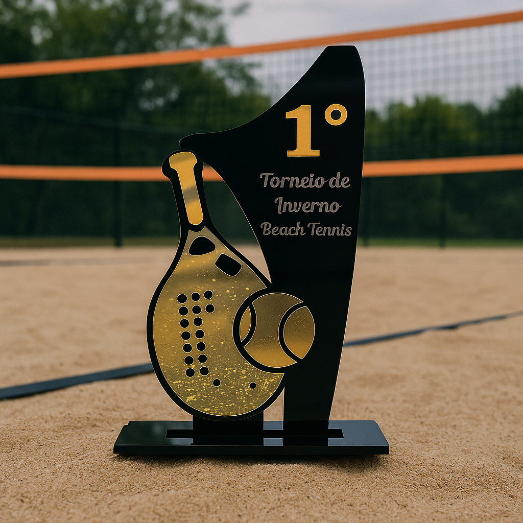 Trofeu Beach Tênis Acrílico Personalizado 1 a 3 Lugar Para Torneio