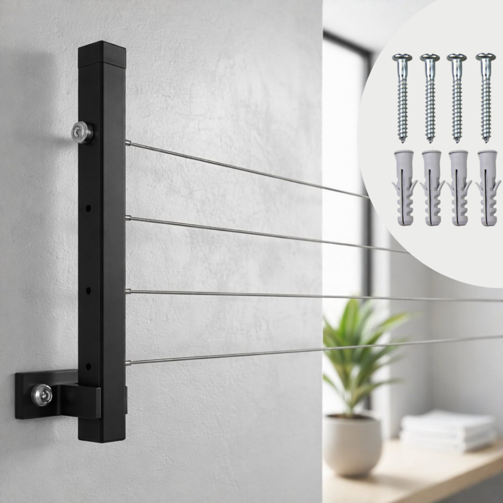 Varal Dobrável de Parede em Aço Retrátil para Uso Interno e Externo