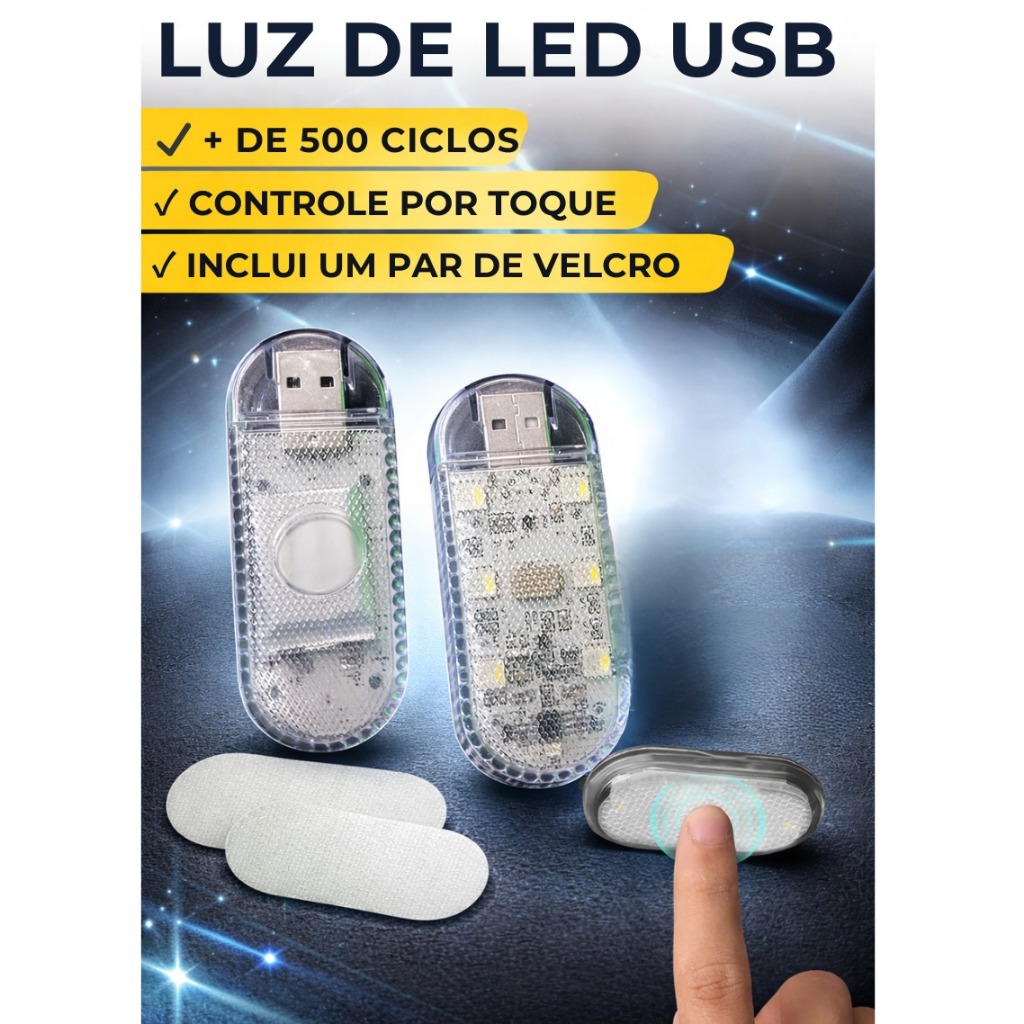 Lâmpada LED de Toque Dedo Adesivo Velcro 5 V De Carro/ Doméstico Carregável por USB Unicolor e multicolor LULU