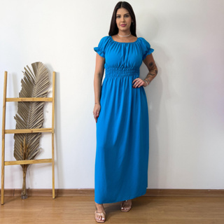 Vestido Longo Evangelico Manga Curta Elastico na Cintura Modeladora Rodado em Oferta na Shopee