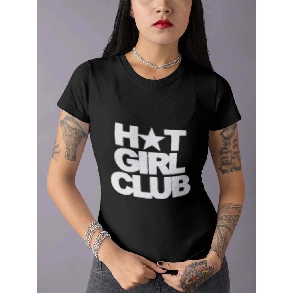 Baby Tee Y2K Feminina- Estampa H★t Girl Club, Conforto Elástico e Versátil para Primavera/Verão/Outono