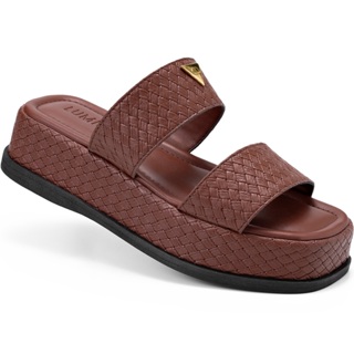 Sandália Feminina Lumiss Tamanco Flatform Confortável Enfeite Metalizado Tressê Marrom em Oferta na Shopee