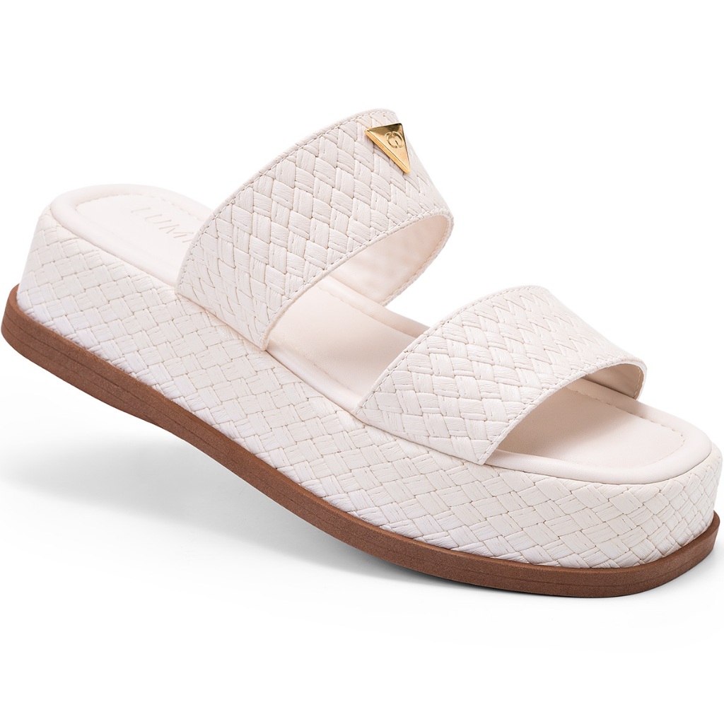 Sandália Feminina Lumiss Tamanco Flatform Confortável Enfeite Metalizado Tressê Off White em Oferta na Shopee