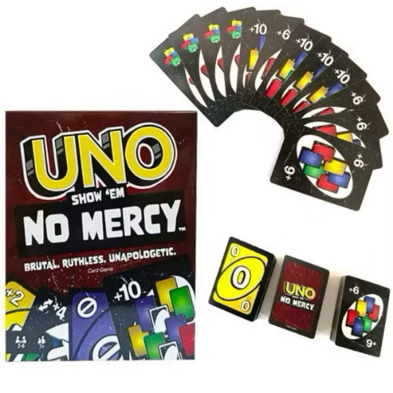 UNO No Mercy Jogo de Cartas Mattel   Replica , Diversão Para a Família com Novas Regras e 168 Cartas Exclusivas