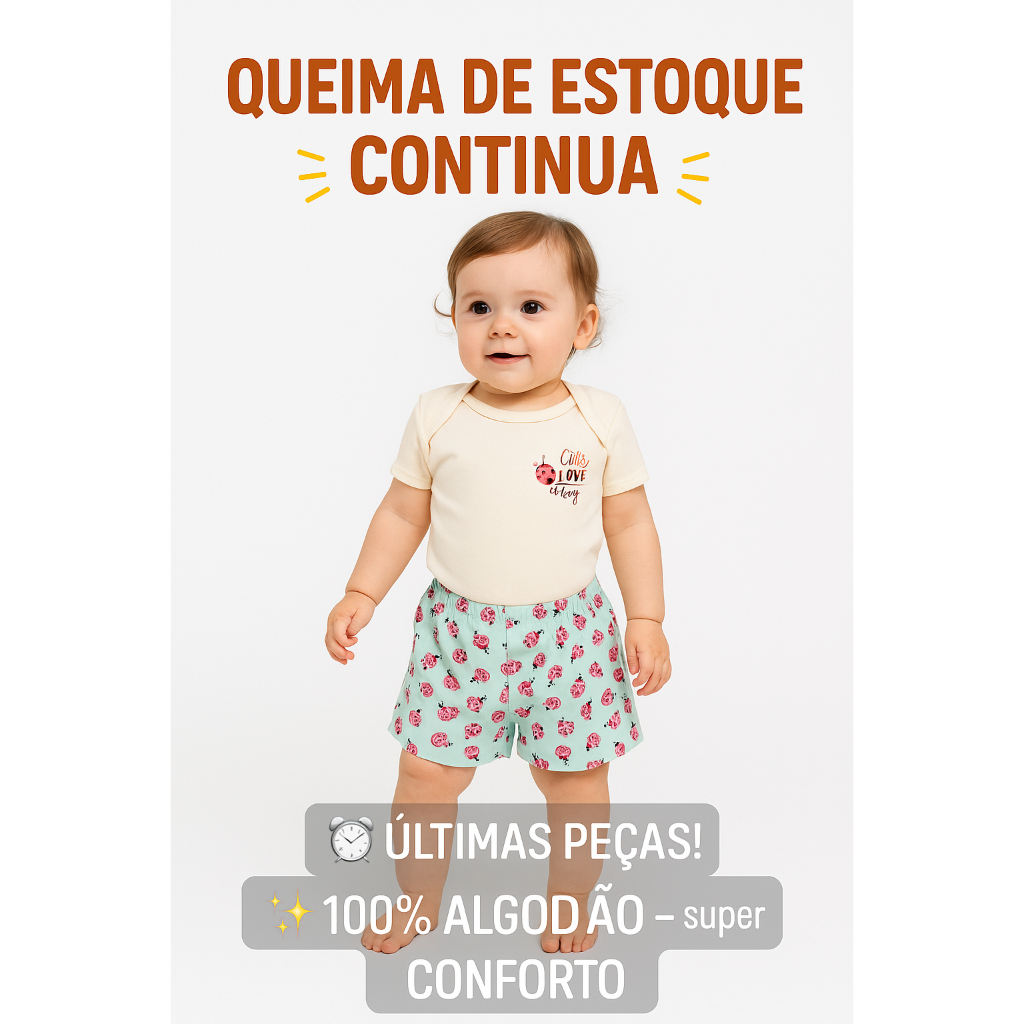 Kit 4 Conjunto Roupa Bebê Verão body  manga curta shorts menina feminino