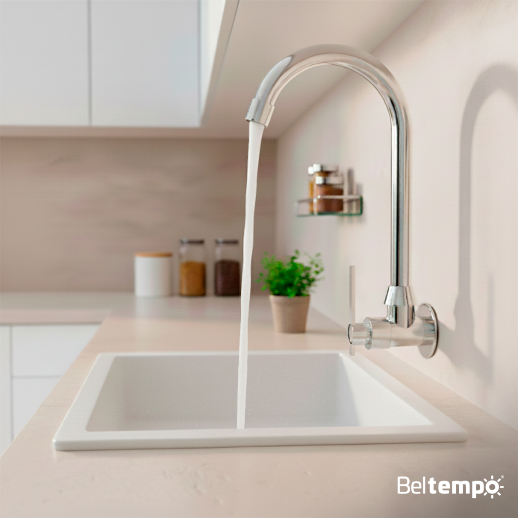 Torneira Para Cozinha De Parede 1/4 De Volta Bica Móvel Metal Cromada Classic Beltempo em Oferta na Shopee