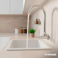 Torneira Para Cozinha De Parede 1/4 De Volta Bica Móvel Metal Cromada Classic Beltempo