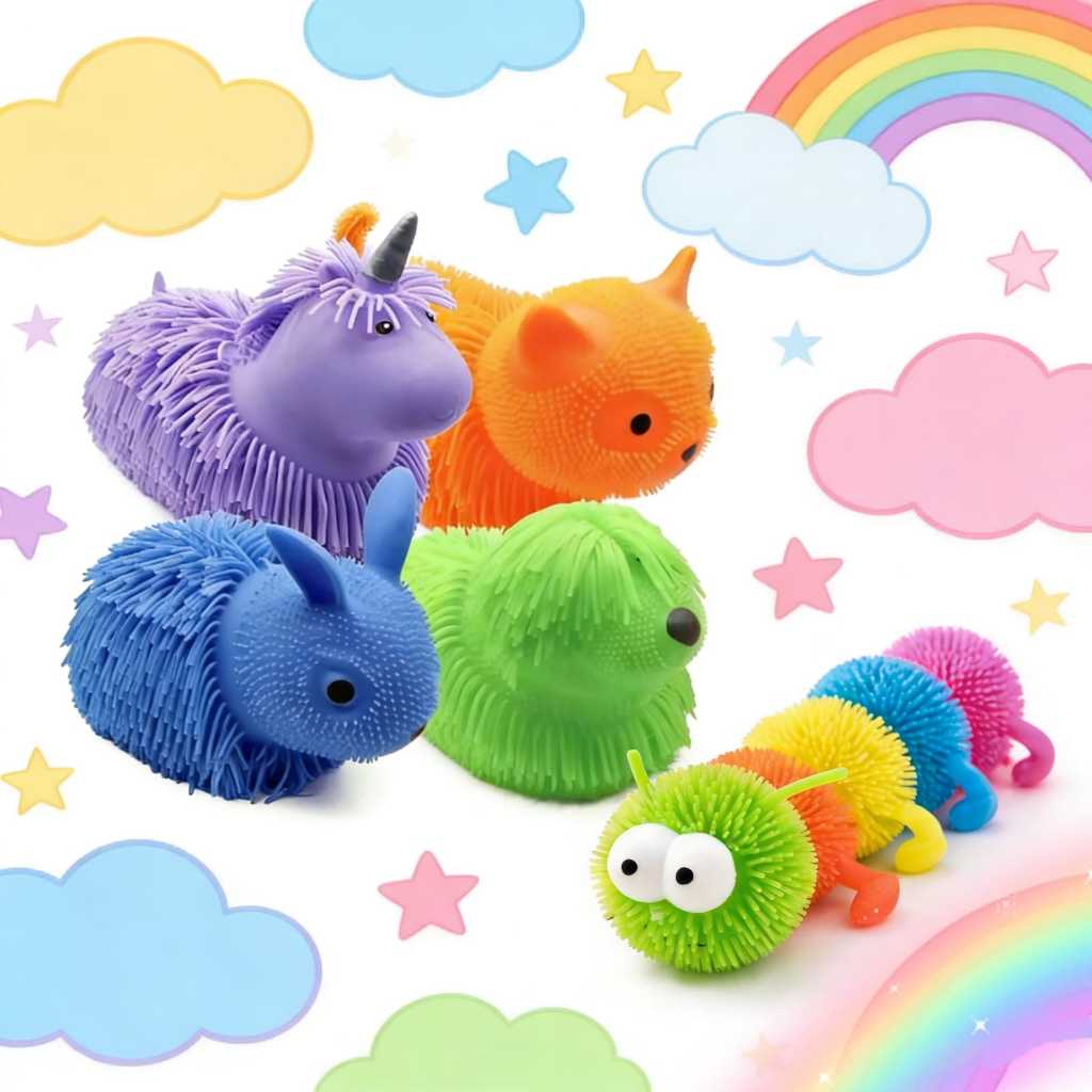Brinquedos antiestresse do tipo apertar, incluindo formatos de coelho, cachorrinho, gatinho, lagarta e unicórnio. em Oferta na Shopee