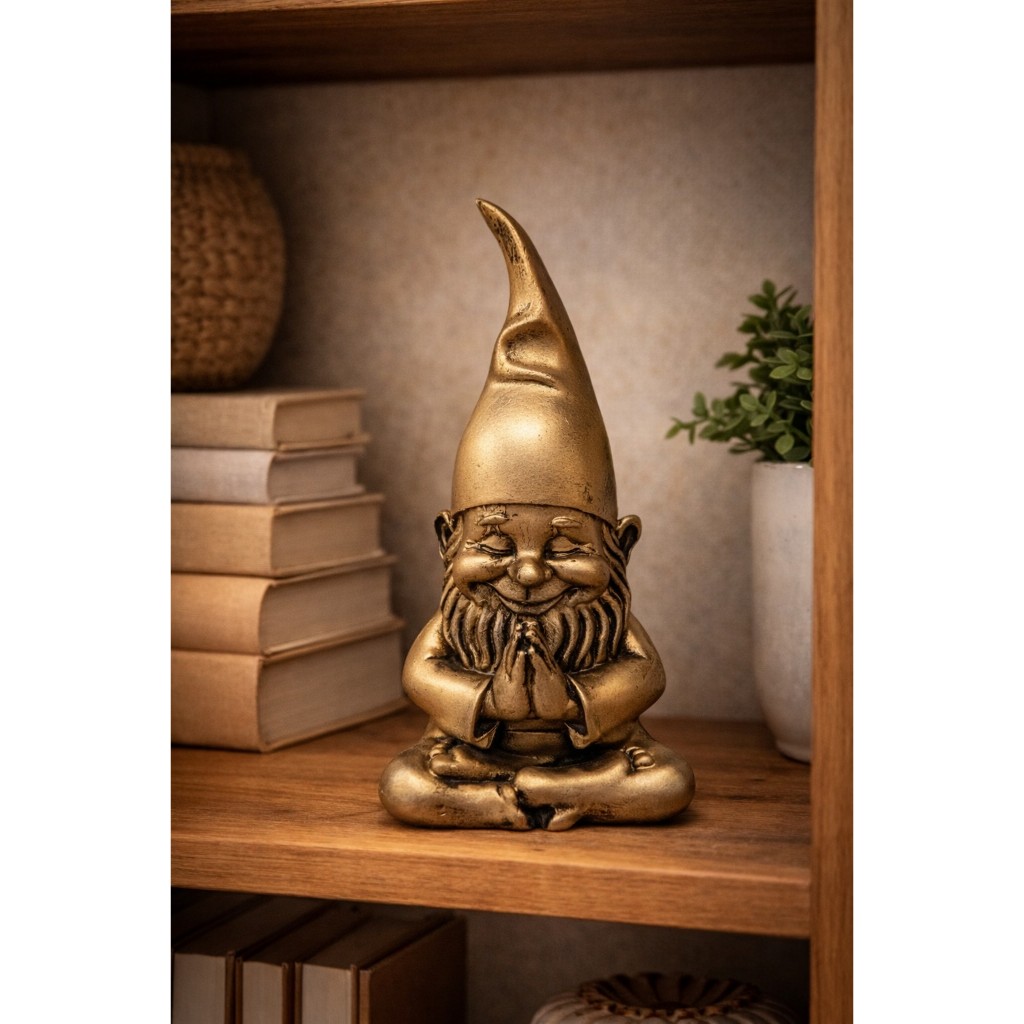 Duende Gnomo Da Fortuna Dourado Enfeite Decorativo Estatueta