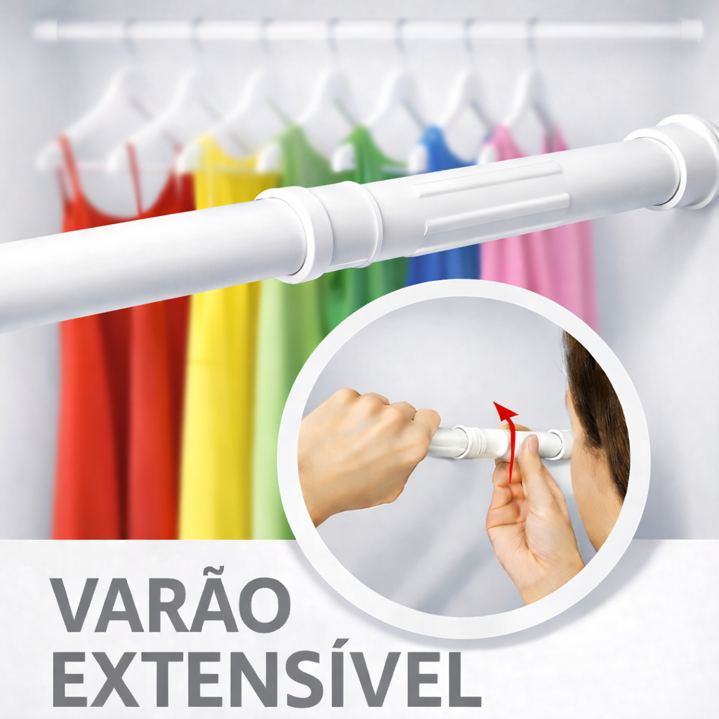 Varão Extensivo Ajustável 45cm até 1,50mt Bastão Extensível Box Banheiro Suporte Extensor Varão Extensivo Ajustável 45cm até 1,50mt Bastão Extensível Box Banheiro Suporte Extensor