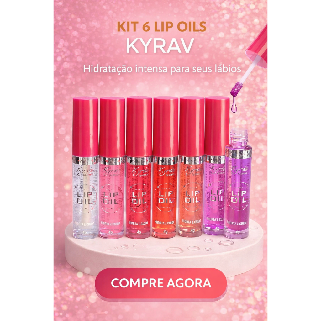 KIT 6 LIP OILS KYRAV | HIDRATAÇÃO INTENSA & BRILHO NATURAL em Oferta na Shopee