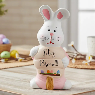 coelho da pascoa FELIZ PASCOA EM CERAMICA ENFEITE DE MESA PASCOA em Oferta na Shopee