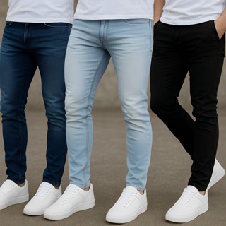 Calças Jeans Masculina Premium Skinny Corte tradicional Basico com Lycra Lavagem Clara Escura ou Preta em Oferta na Shopee
