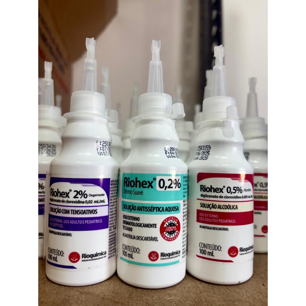 Riohex Clorexidina 100ml | 0,2% Aquoso • 0,5% Alcoólico • 2% Degermante em Oferta na Shopee