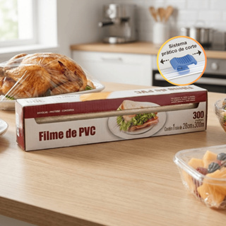 Filme PVC 300 Metros 28cm com Cortador Uso Doméstico e Profissional em Oferta na Shopee