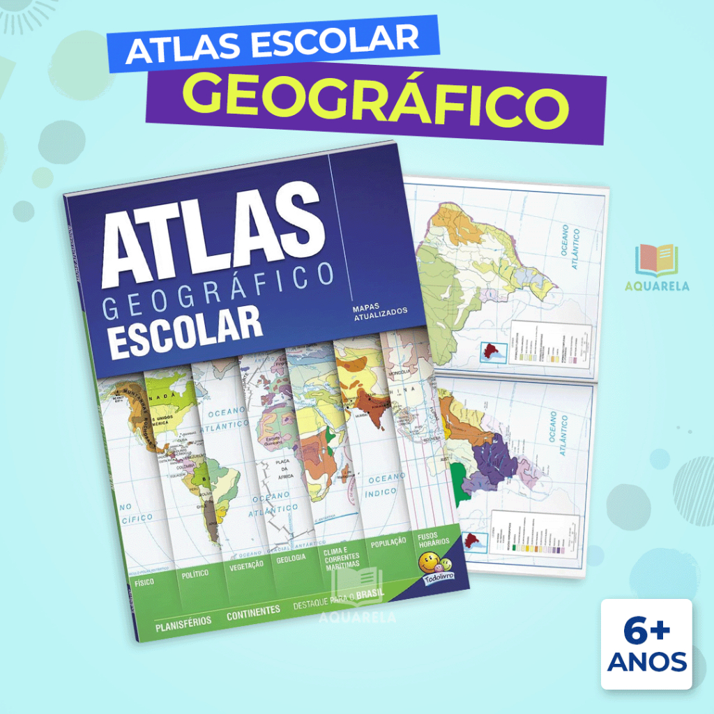 Atlas Geográfico Livro Apoio Escolar Ilustrado Atualizado Mapa Mundi a Partir 6 Anos Aula Geografia em Oferta na Shopee