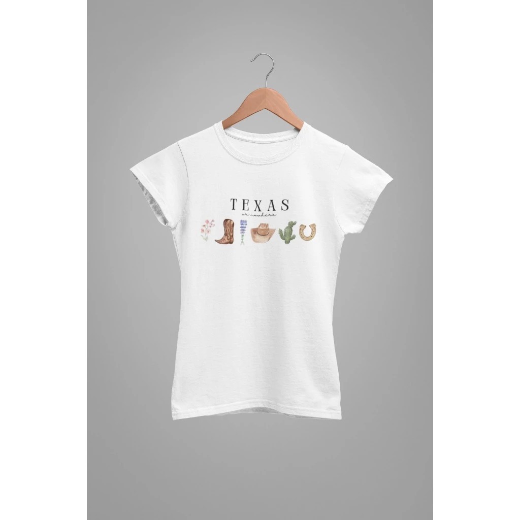 Baby Tee Y2K Feminina- Estampa Texas, Conforto Elástico e Versátil para Primavera/Verão/Outono