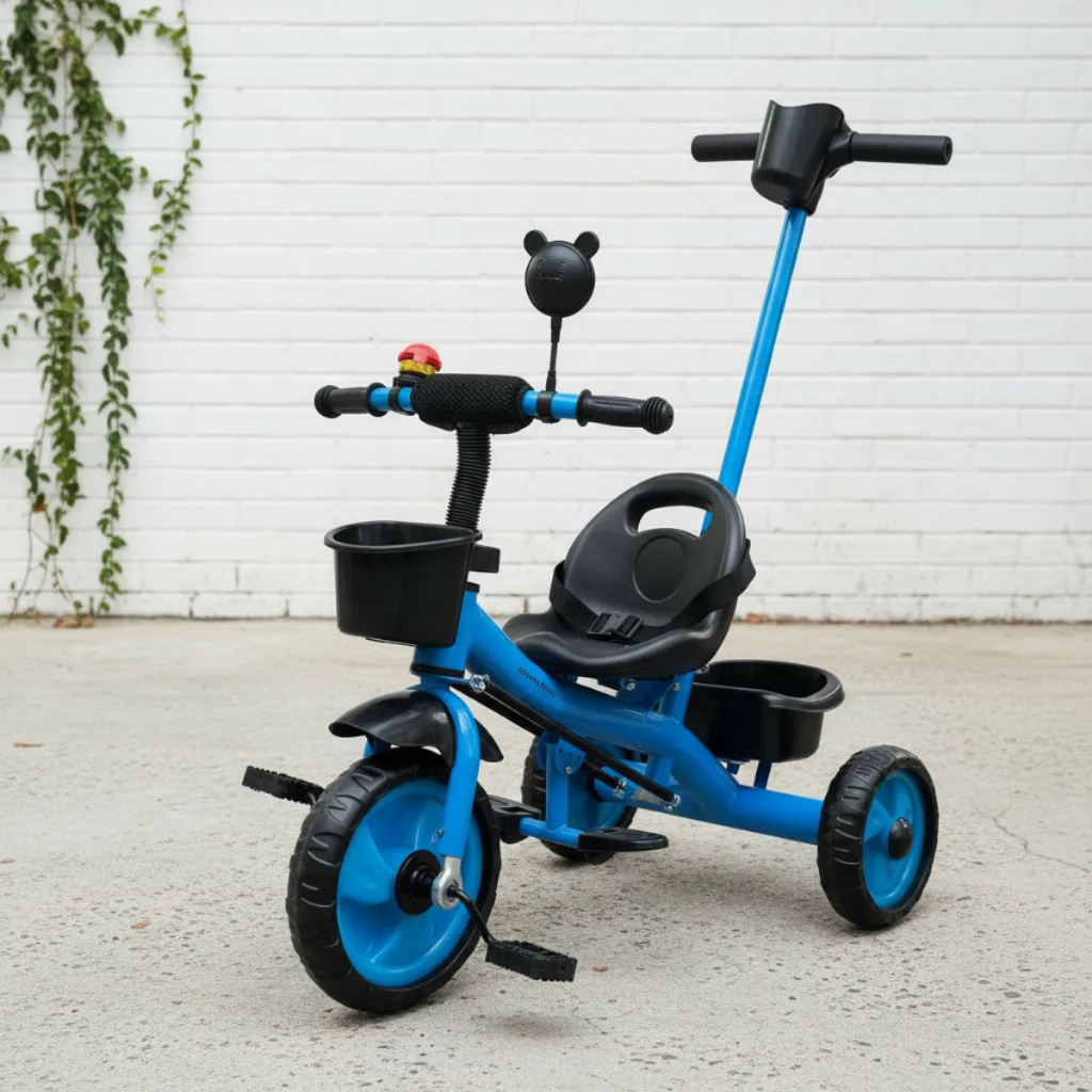 Triciclo Infantil 2 Em 1 Com Empurrador Ou Pedal Azul em Oferta na Shopee