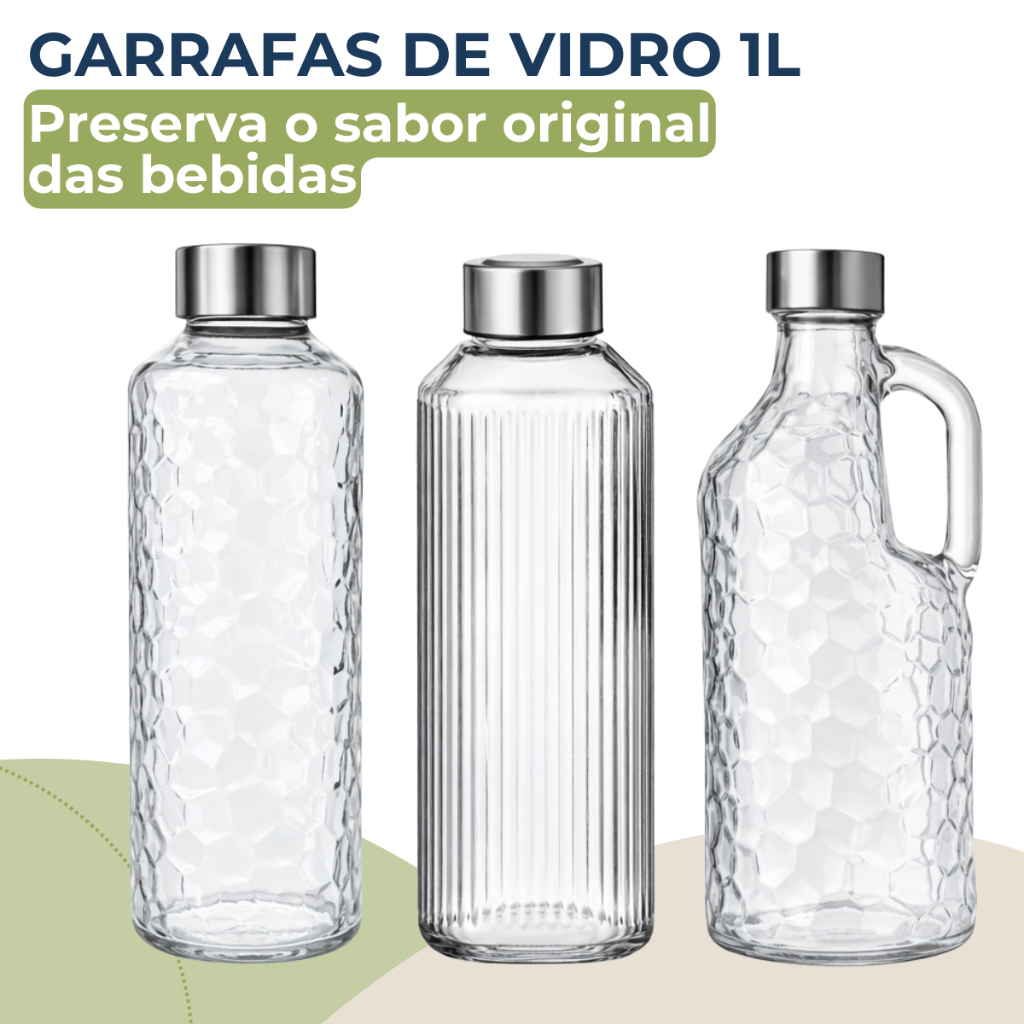 Garrafa de Vidro 1 Litro Tampa Inox Água Suco Geladeira em Oferta na Shopee
