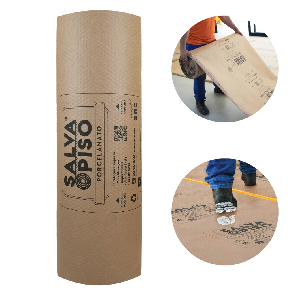 Salva Piso 1,00m x 15m com fita Proteção de piso para obras e reformas bobina de papelão Salvabras