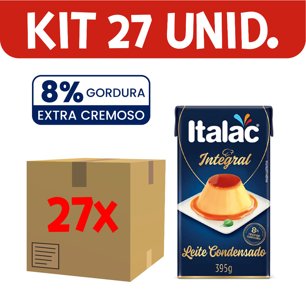 Kit 27 Leite Condensado Italac Integral Receitas Doces e Sobremesas 8% Gordura 395g Atacado