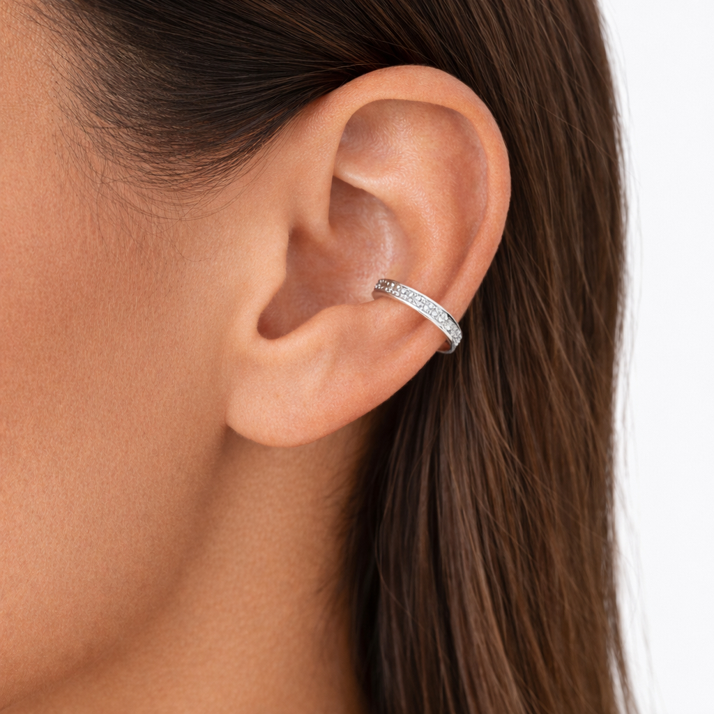 Piercing Fake de Prata 925 com Pedras Zircônia Cravejadas Prata Legítima