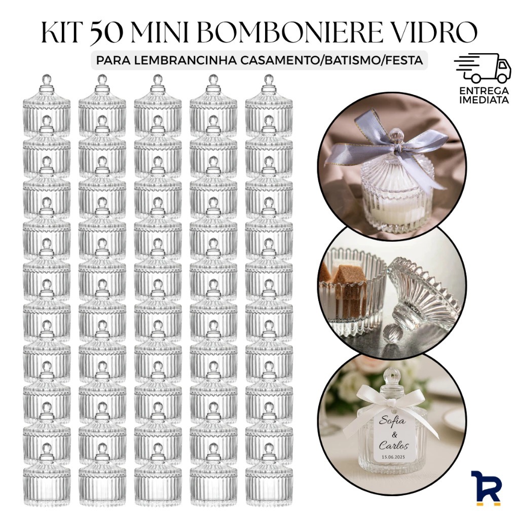Kit 50 Mini Bomboniere Potiche Vidro Lembrancinha com Tampa 9cm Casamento Batizado Festa Chá de Bebê em Oferta na Shopee