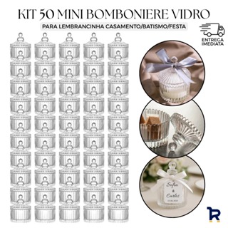 Kit 50 Mini Bomboniere Potiche Vidro Lembrancinha com Tampa 9cm Casamento Batizado Festa Chá de Bebê em Oferta na Shopee