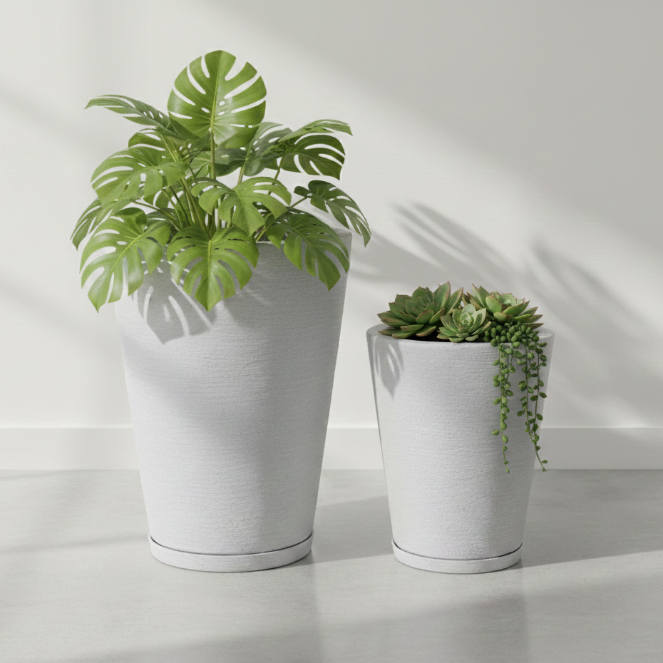 Kit 2 Vasos para Planta Decorativo Cone Redondo N1, N2 Luxo Moderno com Prato em Oferta na Shopee