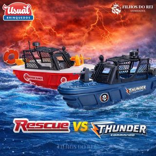 Brinquedo Barco Rescue Team Resgate com Boia que flutua - Barco Salva Vidas Bombeiro e Barco Thunder Commando