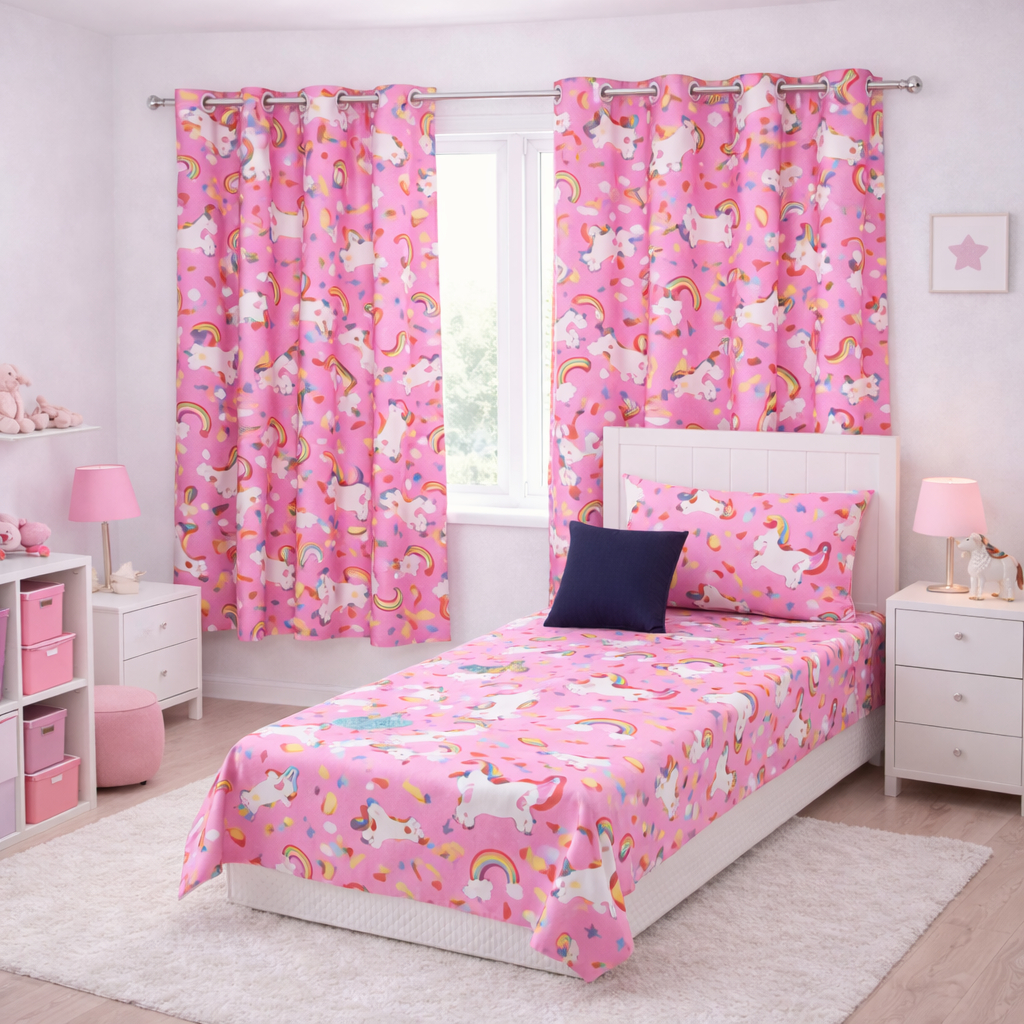 Kit Cobre Leito Infantil + Cortina 2m Menino Menina Personagens Diversas Estampas