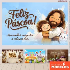 Painel de Festa Horizontal Páscoa Decorativo Retangular Sublimado Em Tecido