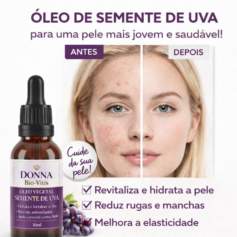 Óleo de Semente de Uva Bio-Vitis Donna | Antioxidante, Antienvelhecimento, Pele & Cabelo em Oferta na Shopee