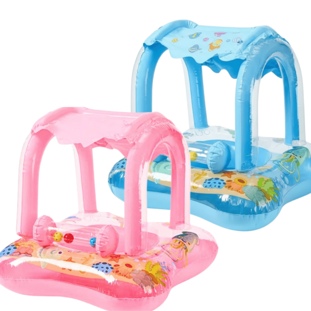 Boia Com Cobertura Bote Infantil Bebê Inflável Proteção UV Piscina Praia