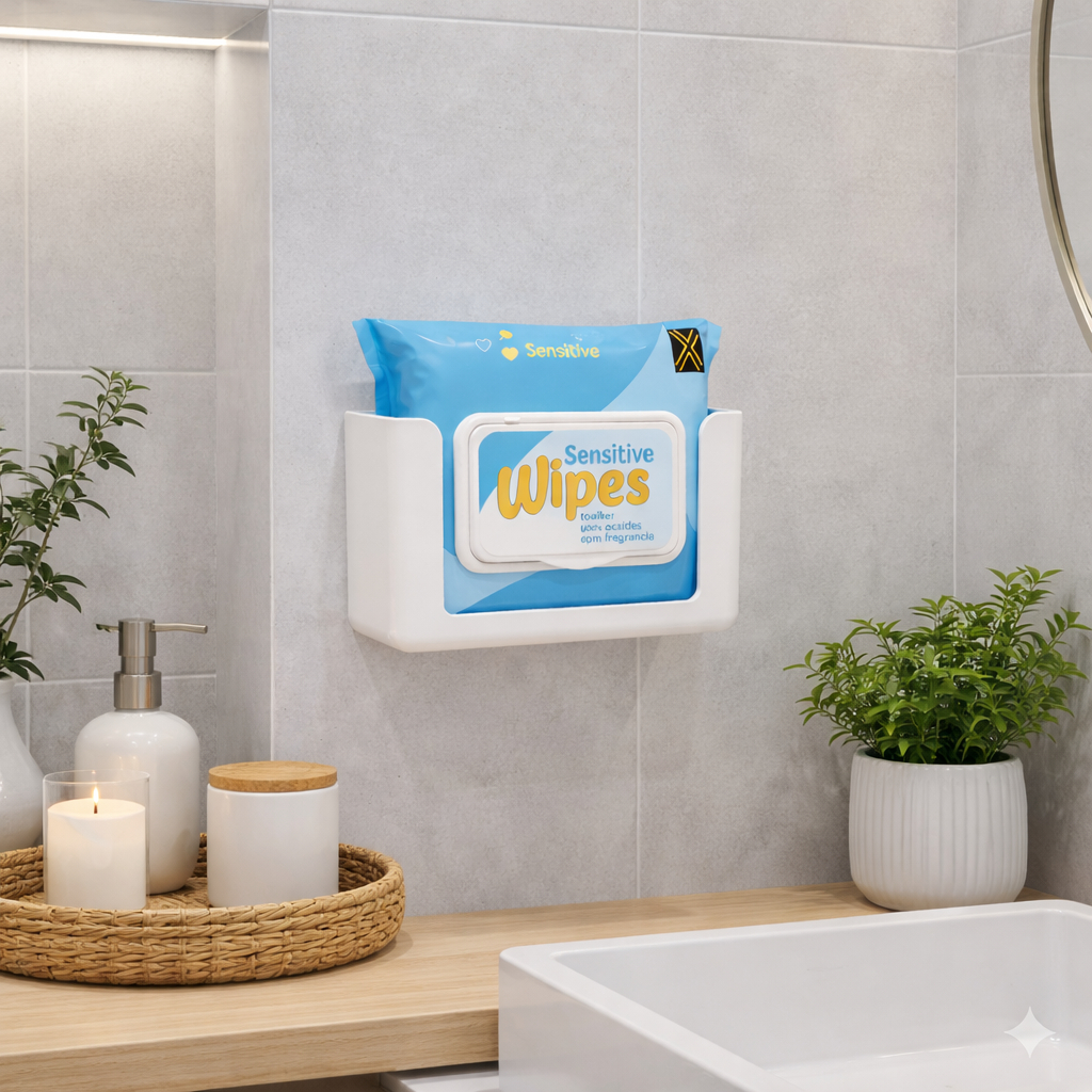 Porta Lenços Toalha Umedecidas. Sem furar parede já com fita adesiva 3M. Perfeito no quarto de bebê. em Oferta na Shopee