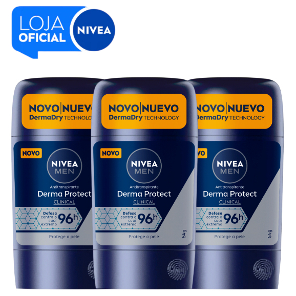 KIT NIVEA MEN Desodorante Stick Derma Protect Clinical 54g BBB 26 - 3 unidades em Oferta na Shopee