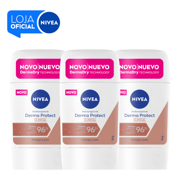 KIT NIVEA Desodorante Stick Derma Protect Clinical 54g BBB 26 - 3 unidades em Oferta na Shopee