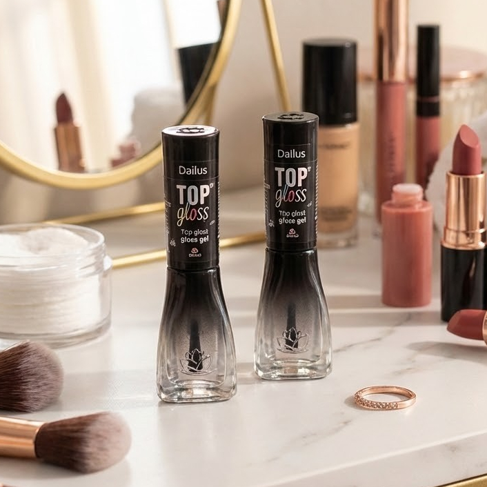 Top Coat Kit 2 Unid Vidro Top Glass Efeito Gel 8ml Vegano Cruelty-Free Dailus