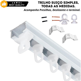 Trilho Suíço Max Simples de Alumínio para Cortina – Pintura Eletrostática Branca, Ideal Para Sala, Quarto e Escritorio em Oferta na Shopee