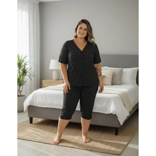 Pijama Pescador Plus Size Capri Bermudão Botões Liganete em Oferta na Shopee