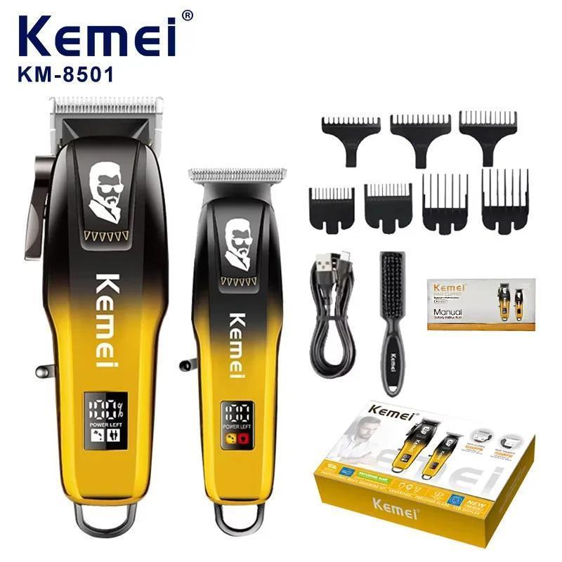 Kit Kemei Máquinas de Corte + Maquina de Acabamento Desempenho Profissional e Recarregável KM-8501 em Oferta na Shopee