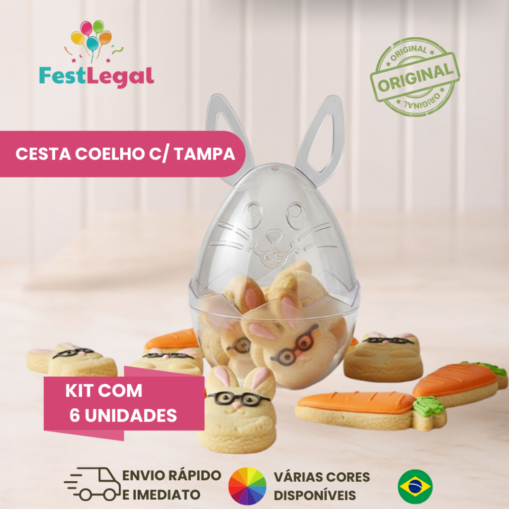 KIT 6 CESTA COELHO PARA CHOCOLATES E BRINDES - VARIAS CORES OFICIALPLAST em Oferta na Shopee