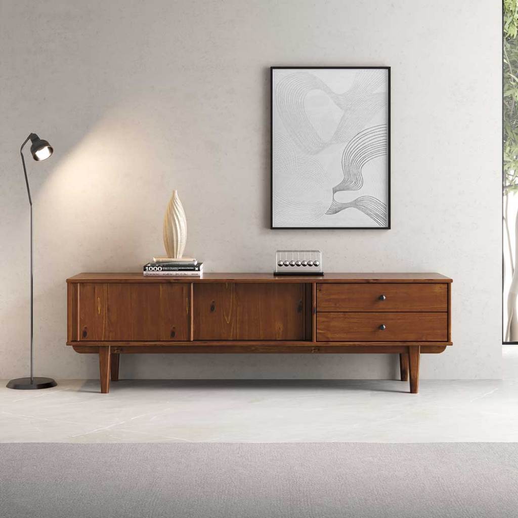 Rack Para Sala TV 75 Madeira 2 Gavetas Castanho 175 cm Simona em Oferta na Shopee