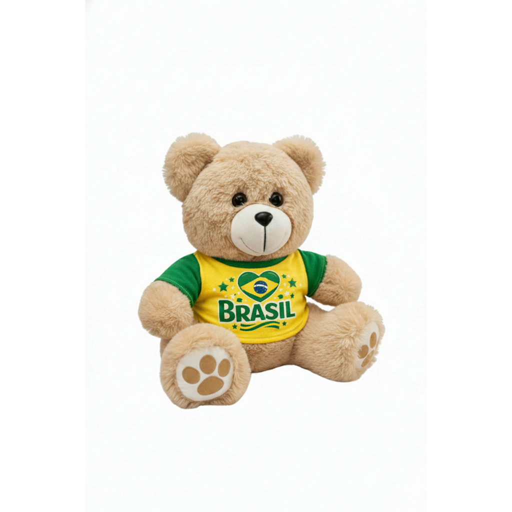 Urso de Pelúcia camiseta Brasil Personalizado 28cm com nome e numero personalizado copa do mundo 2026 camiseta do Barsil