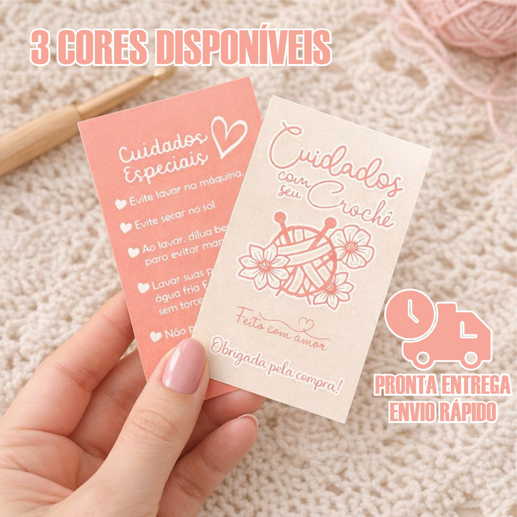 Cartão Cuidados com seu crochê - Tag lavagem da peça em Oferta na Shopee