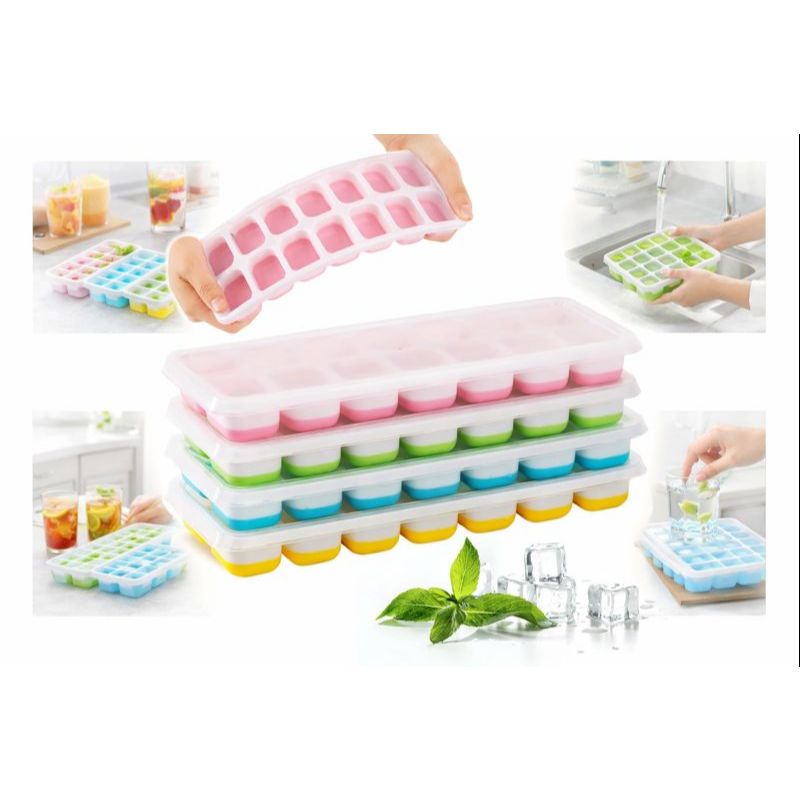Kit 6 Forma De Gelo Fundo Silicone 14 Cubos Tampa Rígida em Oferta na Shopee