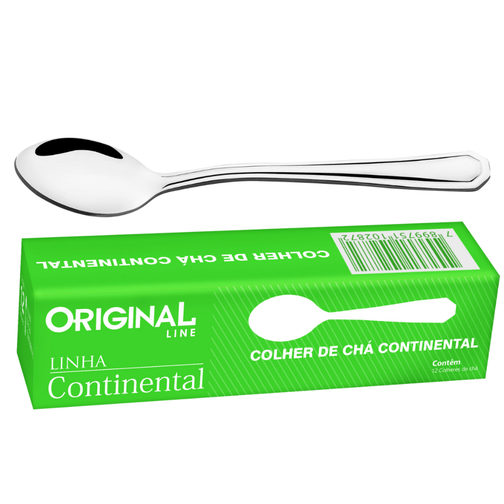 12 Colheres de Chá Aço Inox Kit Talheres Continental Original Line